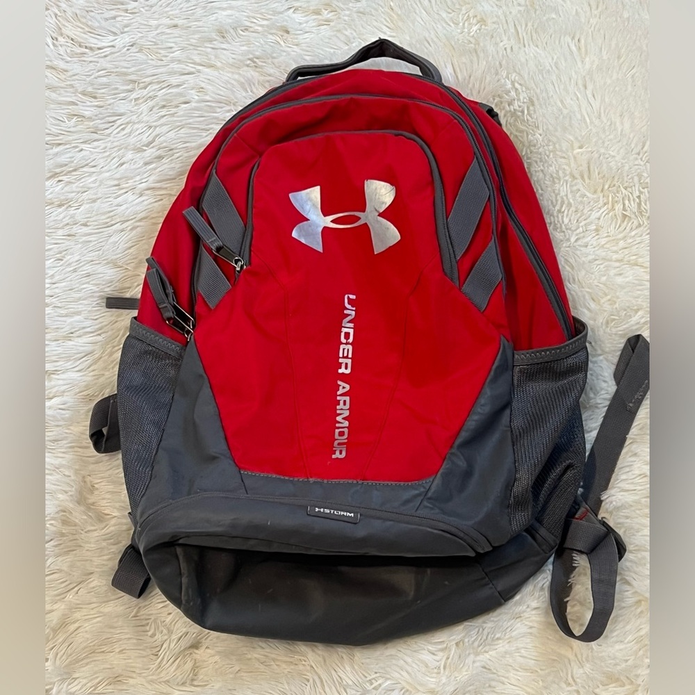 Under Armour Storm Backpack Red & Gray Water-Resistant large 19in